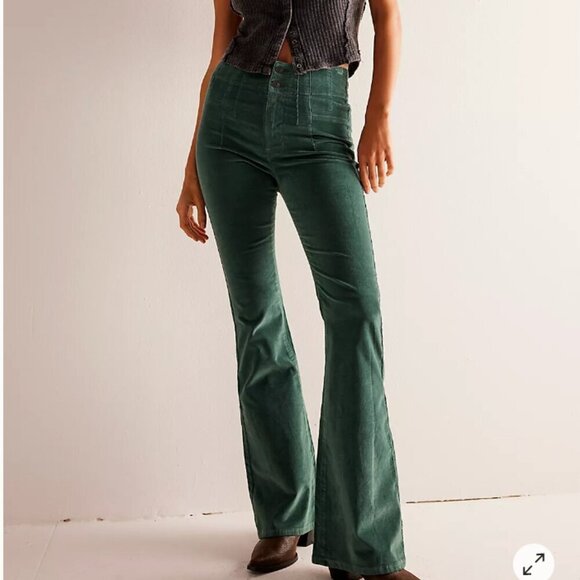We The Free Jayde Cord Flare Jeans Huntress Green Sz 31 - Picture 1 of 8